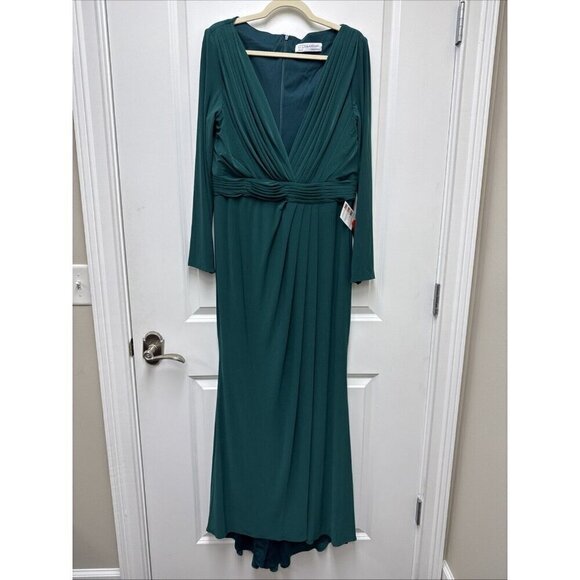 Mac Duggal Size 12 Green 26554 Long Sleeve Wrap Jersey Slit Gown Dress New - Picture 5 of 14